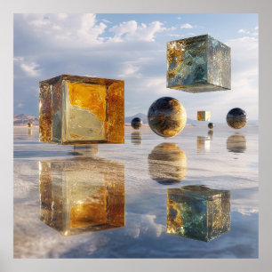 Schwimmende geometrische Wunderwerke über Wasser Poster