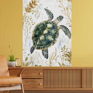 schwimmende Meeresschildkröte umgeben von floralen Poster