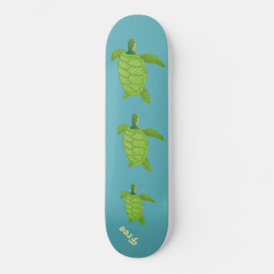 Schwimmende Meeresschildkröten und Kalligrafie auf Skateboard