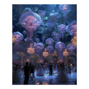 Schwimmende Quallenlichter Dream City Art Poster
