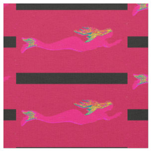 schwimmende rosa Meerjungfrauen auf Rot/Schwarzem Stoff