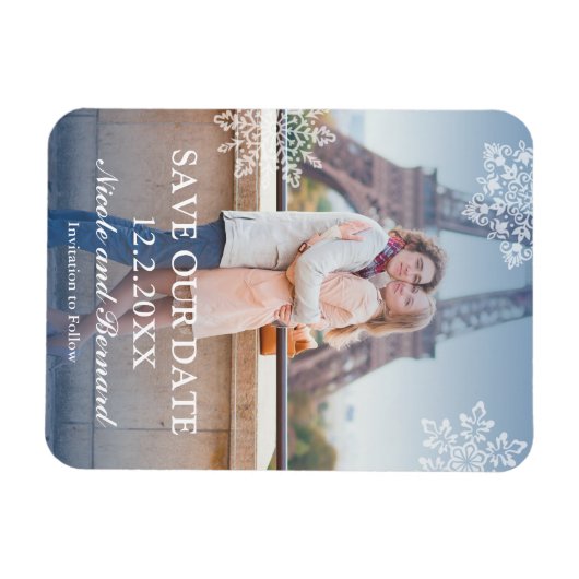 Schwimmende Schneeflocken Winter Foto Save the Dat Magnet (Horizontal)