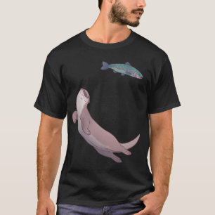 Schwimmender Flussotter und Forellendesign T-Shirt