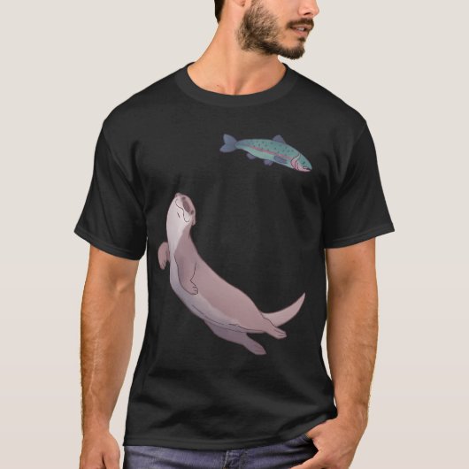 Schwimmender Flussotter und Forellendesign T-Shirt (Vorderseite)
