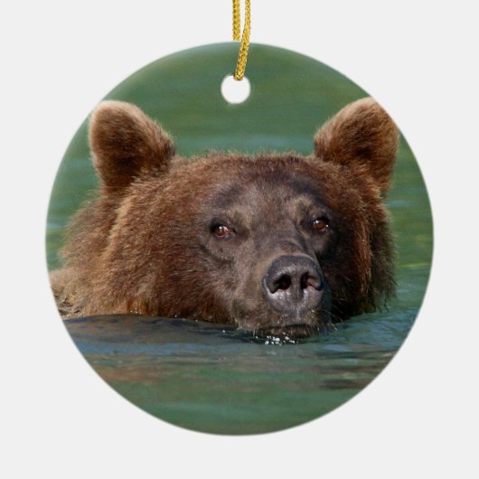 schwimmender Grizzlybär Keramikornament (Vorne)