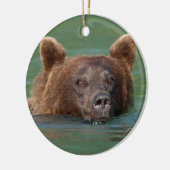 schwimmender Grizzlybär Keramikornament (Links)
