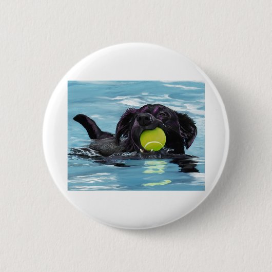 Schwimmender schwarzer Labrador Button (Vorderseite)