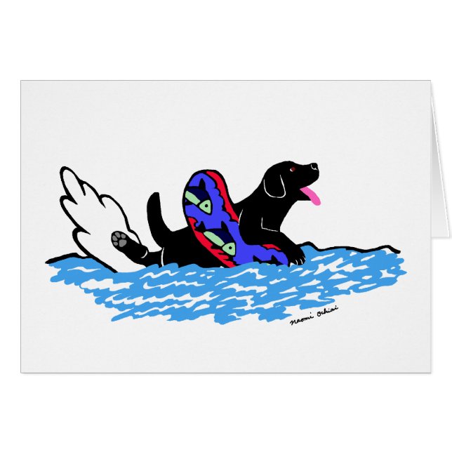 Schwimmender schwarzer Labrador-Cartoon (Vorderseite (Horizontal))