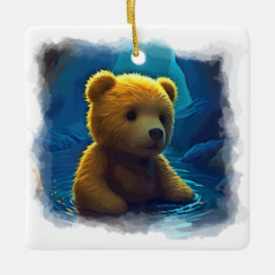 Schwimmender Teddybär Cartoon-Design für Kinder Keramikornament