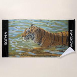 Schwimmender Tiger Kunst, Namen personalisieren, S Strandtuch