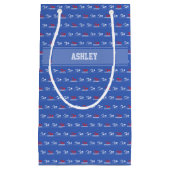 Schwimmenmuster-individueller Name Kleine Geschenktüte (Vorderseite)