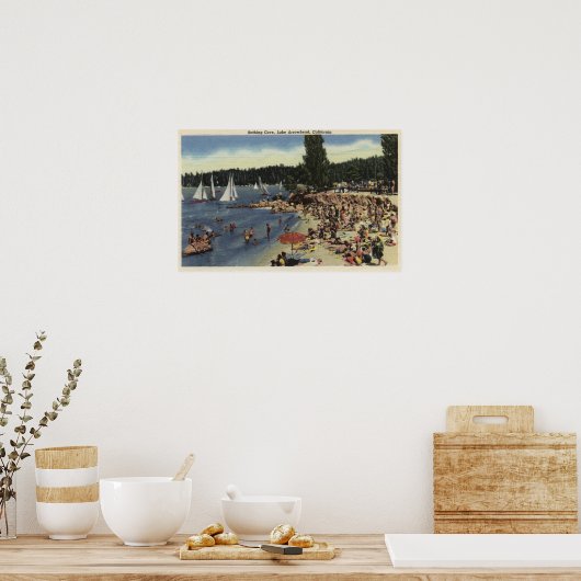 Schwimmer am Strand der Badebucht Poster (Küche)