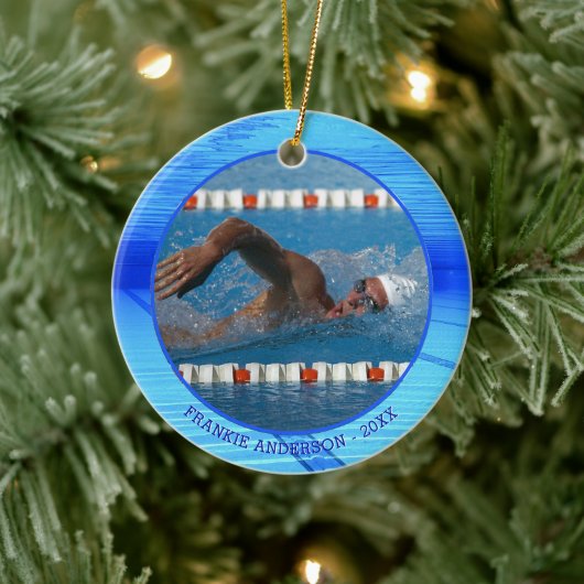 Schwimmer Foto Personalisiert Keepsake Keramik Ornament (Baum)