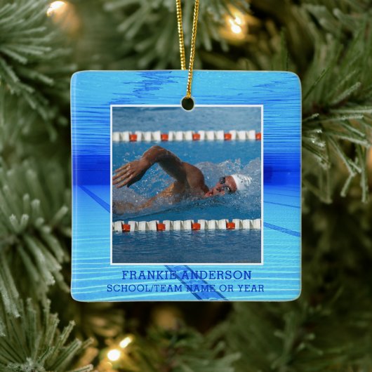 Schwimmer Foto Personalisiert Keramikornament (Baum)