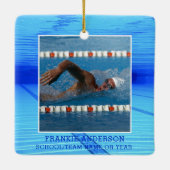 Schwimmer Foto Personalisiert Keramikornament (Rückseite)