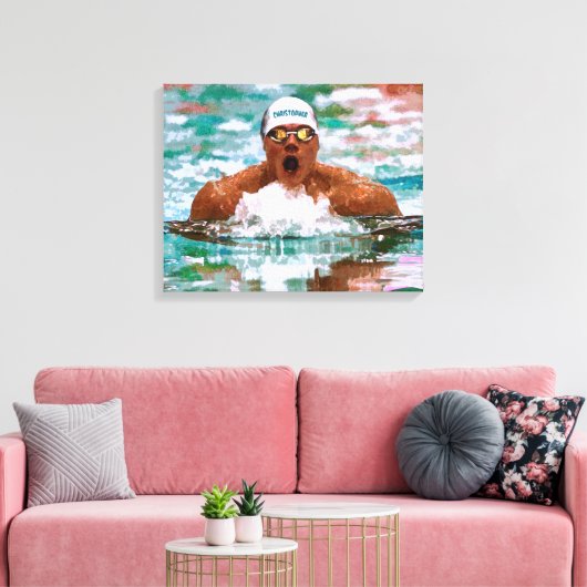 Schwimmer im Schwimmbad mit Wassertropfen Leinwanddruck (Insitu (Wohnzimmer))