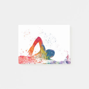 Schwimmer in Aquarell Post-it Klebezettel