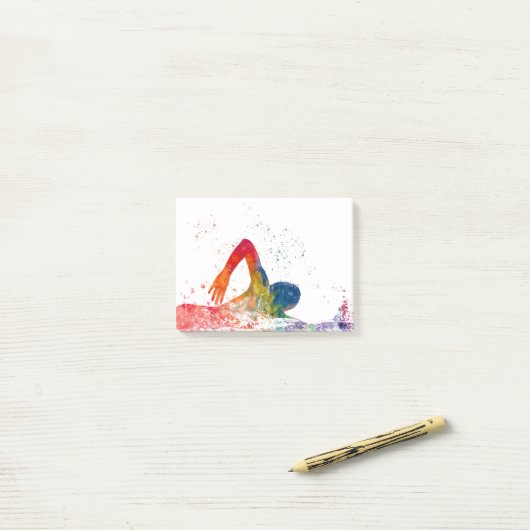 Schwimmer in Aquarell Post-it Klebezettel (Auf Schreibtisch)