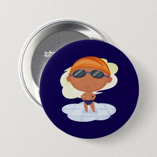 Schwimmer Junge in Glöckchen und Schwimmenkap Button (Vorne & Hinten)