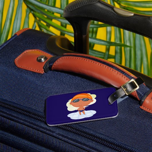 Schwimmer Junge in Glöckchen und Schwimmenkap Gepäckanhänger