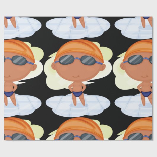 Schwimmer Junge in Glöckchen und Schwimmenkap Geschenkpapier (Flach)