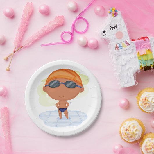 Schwimmer Junge in Glöckchen und Schwimmenkap Pappteller (Party)