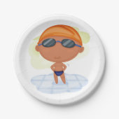 Schwimmer Junge in Glöckchen und Schwimmenkap Pappteller (Vorderseite)