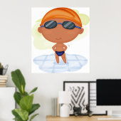 Schwimmer Junge in Glöckchen und Schwimmenkap Poster (Heimbüro)