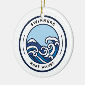 Schwimmer machen Wellen Weihnachtsbaumschmuck Keramik Ornament (Links)