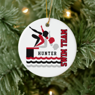 Schwimmer / Tauchteam - Roter Junge Keramik Ornament