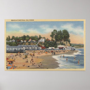 Schwimmer u. Sunbathers auf dem Strand Poster