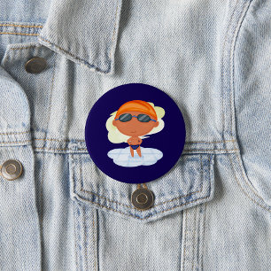 Schwimmerjunge mit Schwimmbrille und Schwimmanzug Button