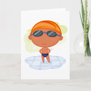 Schwimmerjunge mit Schwimmbrille und Schwimmkappe Karte