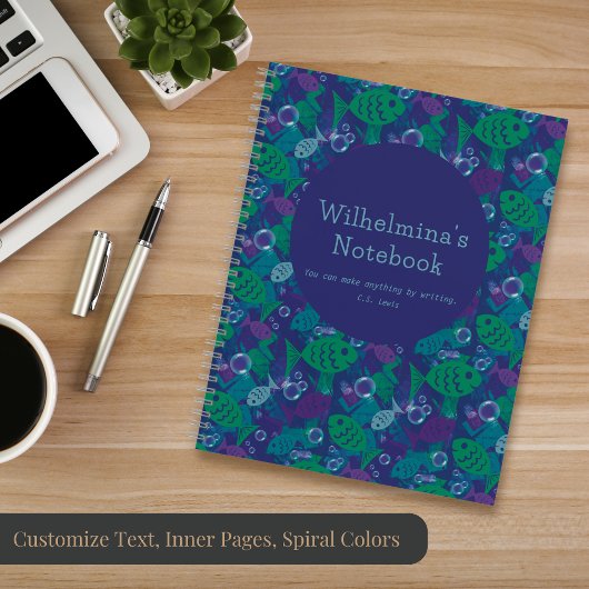 Schwimmfische und Blasen Vibranntes Reef Muster Notizblock