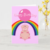 Schwimmfliegendes Schwein über der RegenbogenGebur Karte (Gelbe Blume)