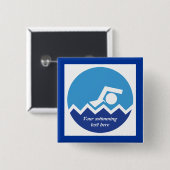 Schwimmgeschenke, Schwimmer auf einem blauen Kreis Button (Vorne & Hinten)