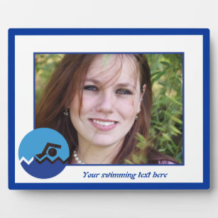 Schwimmgeschenke, Schwimmer auf einem blauen Kreis Fotoplatte