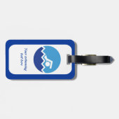Schwimmgeschenke, Schwimmer auf einem blauen Kreis Gepäckanhänger (Rückseite horizontal)
