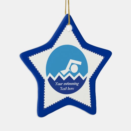 Schwimmgeschenke, Schwimmer auf einem blauen Kreis Keramikornament (Rechts)