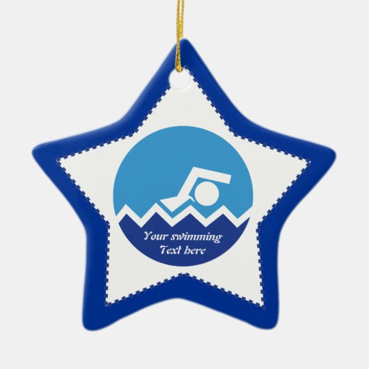 Schwimmgeschenke, Schwimmer auf einem blauen Kreis Keramikornament (Vorne)