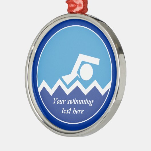 Schwimmgeschenke, Schwimmer auf einem blauen Kreis Silbernes Ornament (Links)