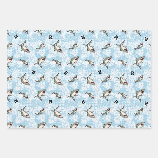 Schwimmhaie, Monogramm hinzufügen Geschenkpapier Set (Vorderseite 3)