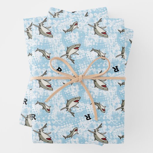 Schwimmhaie, Monogramm hinzufügen Geschenkpapier Set (Beispiel)