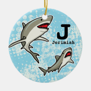 Schwimmhaie, Name des Kindes und Monogramm hinzuf Keramik Ornament