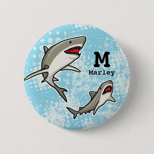 Schwimmhaie, Name des Kindes und Monogramm hinzufü Button (Vorderseite)