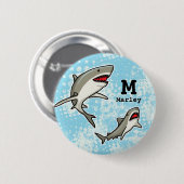 Schwimmhaie, Name des Kindes und Monogramm hinzufü Button (Vorne & Hinten)