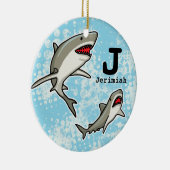 Schwimmhaie, Name des Kindes und Monogramm hinzufü Keramik Ornament (Rechts)