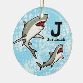 Schwimmhaie, Name des Kindes und Monogramm hinzufü Keramik Ornament (Links)