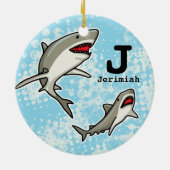 Schwimmhaie, Name des Kindes und Monogramm hinzufü Keramik Ornament (Hinten)