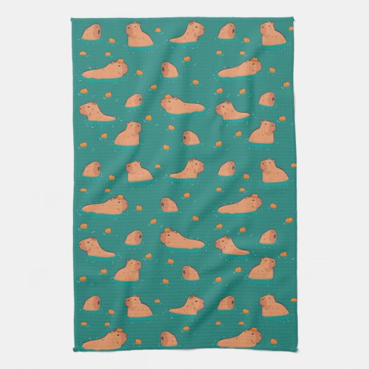 Schwimmkapybaras mit orangefarbenen geschirrtuch (Vertikal)